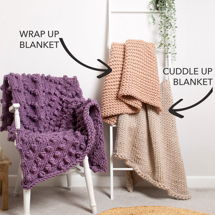 Cuddle Up Blanket Knitting Kit - 2 in 1 Beginner Pattern - Wool Couture