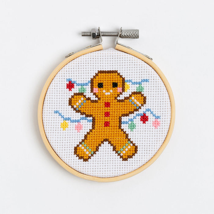 Gingerbread Man Christmas Cross Stitch Kit - 3 Inch Hoop - Wool Couture