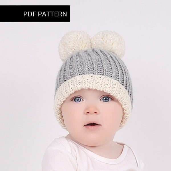 Knitting PDF Pattern - Baby Pom Pom Hat - Wool Couture