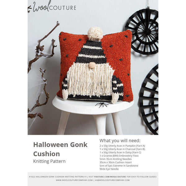 Knitting PDF Pattern - Halloween Gonk Cushion - Wool Couture