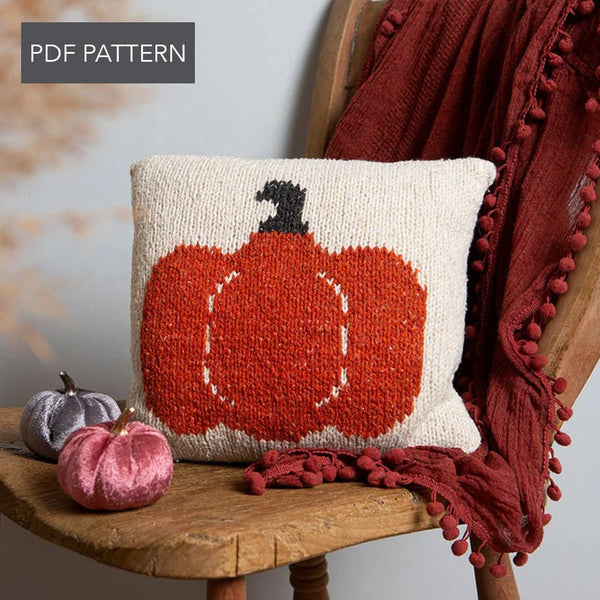 Knitting PDF Pattern - Pumpkin Cushion - Wool Couture