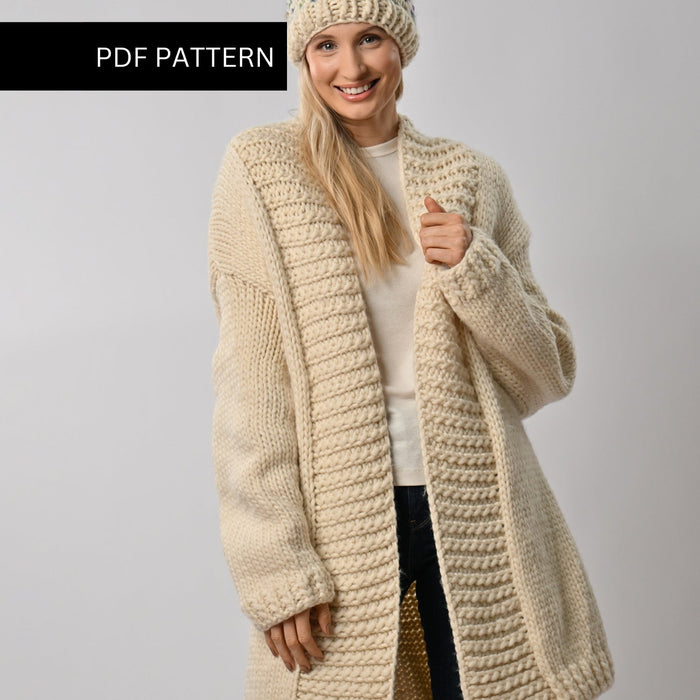 Long Cardigan Knitting PDF Pattern - Wool Couture