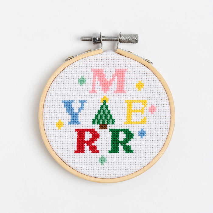 Merry Christmas Cross Stitch Kit - 3 Inch Hoop - Wool Couture