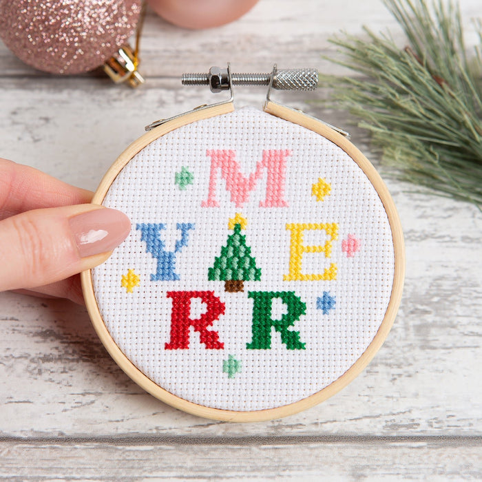 Merry Christmas Cross Stitch Kit - 3 Inch Hoop - Wool Couture