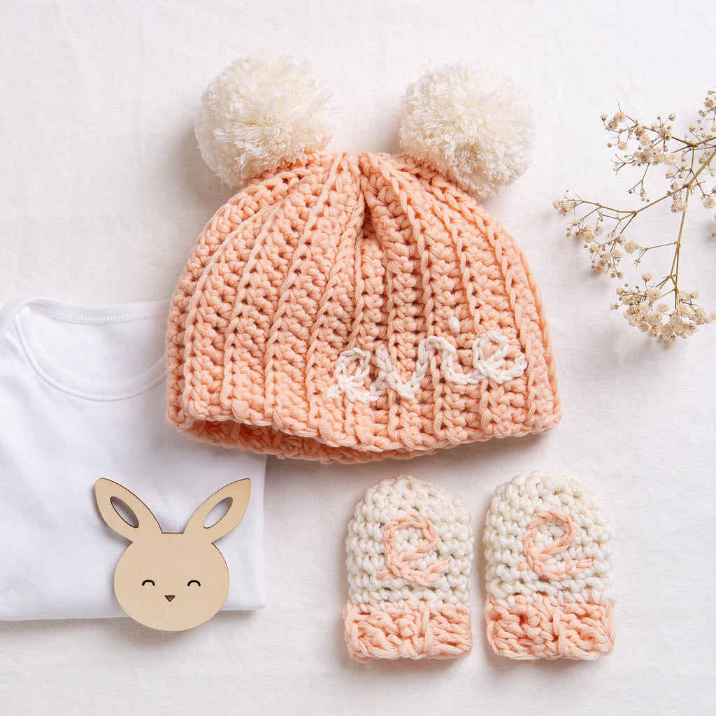 Personalised Baby Hat and Mittens Crochet Kit Wool Couture