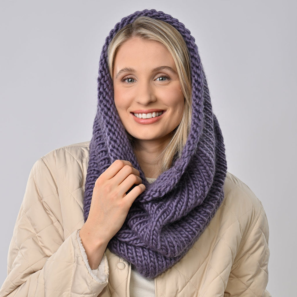 STITCH and STORY KNITTING KIT BEGINNER MATEUSZ SNOOD SCARF CORAL