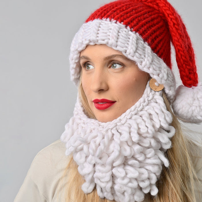Adult Santa Hat Knitting Kit. Christmas Knitting Kit. Easy Knitting Kit.  Pattern by Wool Couture 
