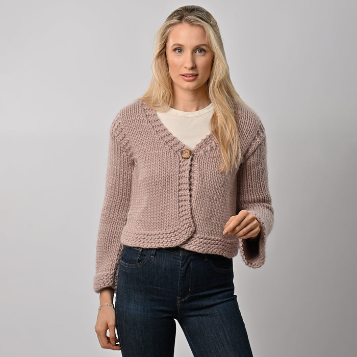 Baby Pink Candyfloss Knit Button Cropped Sweater